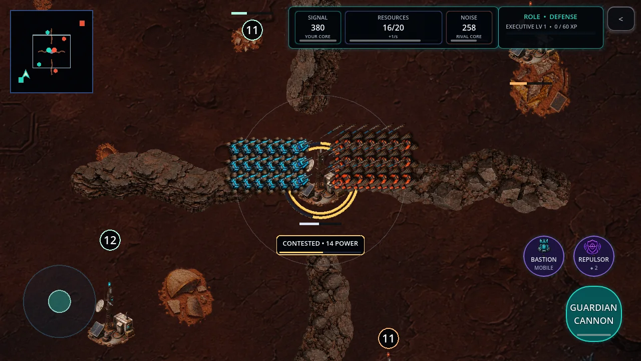 Signal and Noise ground forces contest an Outpost between Martian ridges